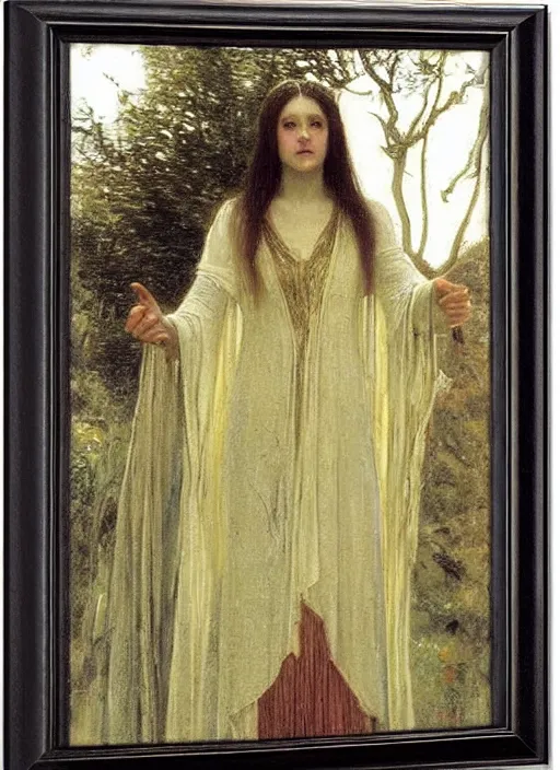 Image similar to galadriel of lothlorien, art by thomas cooper gotch and lawrence alma - tadema