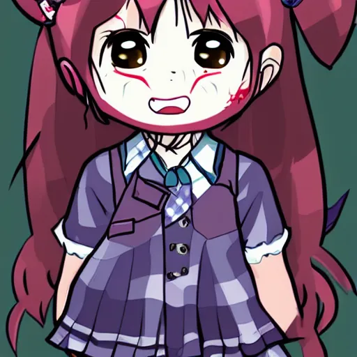 Prompt: kawaii genki schoolgirl zombie, The Walking Dead