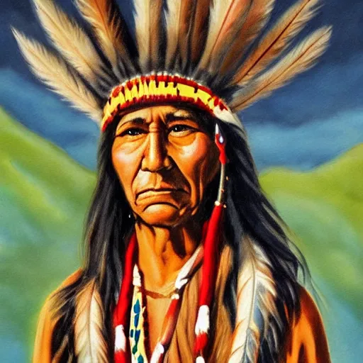 Image similar to disney painting of a native american