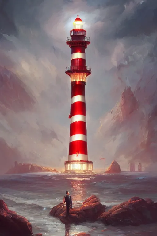 Prompt: a red and white lighthouse inside a clear bottle, very fancy whiskey bottle, intricate concept art, hyper detailed, digital art, artstation, cinematic lighting, studio quality, smooth render, by peter mohrbacher, hajime sorayama, boris vallejo, craig mullins