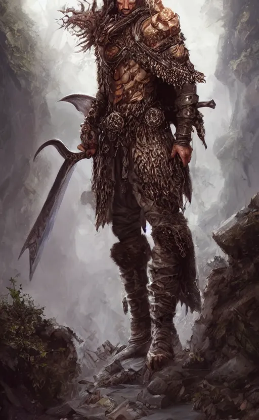 Image similar to a ruthless male druid, full body, 8 k, hyperrealistic, dragon slayer, hyperdetailed, fantasy portrait by laura sava