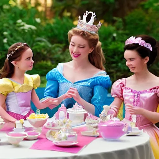 Image similar to a princess tea party with aurora, belle, and cinderella