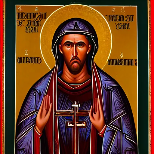 Prompt: norm macdonald, portrait, ancient byzantine icon norm macdonald, roman catholic icon norm macdonald, patron saint of comedy, orthodox