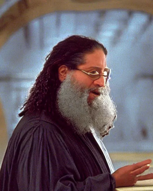 Prompt: Richard Stallman as Morpheus in The Matrix (1999), movie still