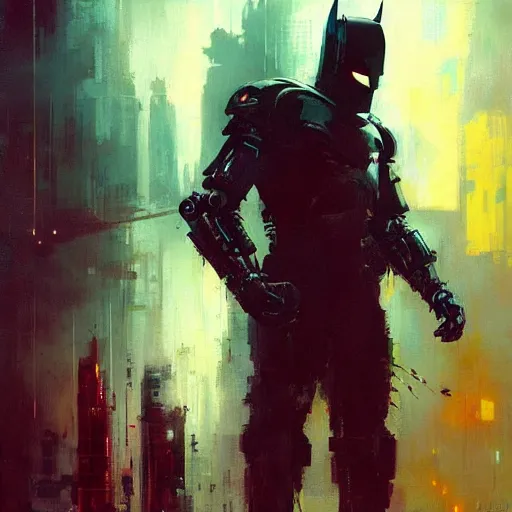 Image similar to cyberpunk robot batman painted by jeremy mann