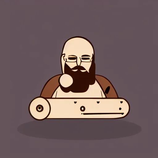 Image similar to bearded man turning bowl lathe, machinery, sawblade border, vector art, simple, clean, monochromatic, woodturning