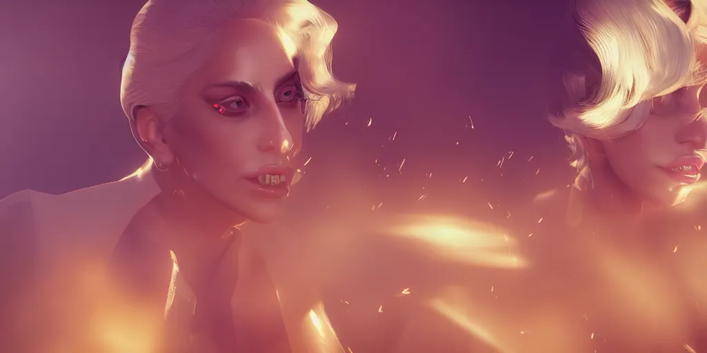 Prompt: lady gaga play H quinn, volumetric lighting, beautiful, golden hour, sharp focus, ultra detailed, cgsociety