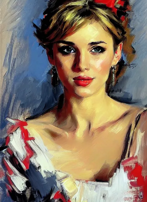 Prompt: a portrait of a pretty young lady by andrew atroshenko