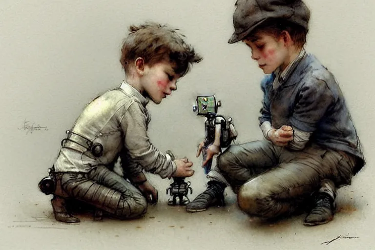 Image similar to ( ( ( ( ( 1 9 5 0 s boy and his small pet robot. muted colors. ) ) ) ) ) by jean - baptiste monge!!!!!!!!!!!!!!!!!!!!!!!!!!!