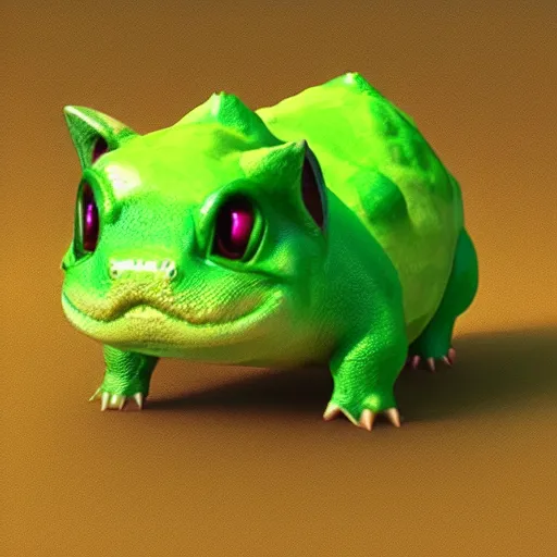 Image similar to “3d render of a bulbasaur, concept art, artstation trending”