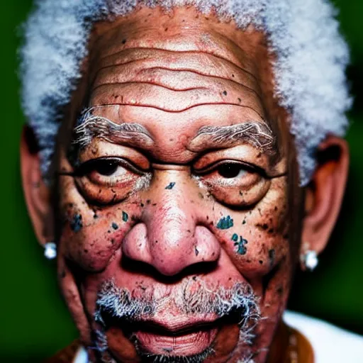 Image similar to a candid portrait photograph of Morgan Freeman starring as rapper Travis Scott in the style of Chi Mondu, shallow depth of field, 40mm lens