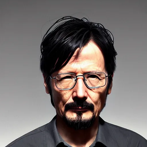 Image similar to Hideo Kojima as Walter White, matte paint, portrait, very coherent, airbrush