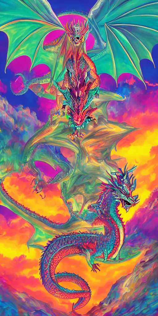 Image similar to teenage girl riding a dragon, digital art, highly detailed, smooth, lisa frank, realistic, bright