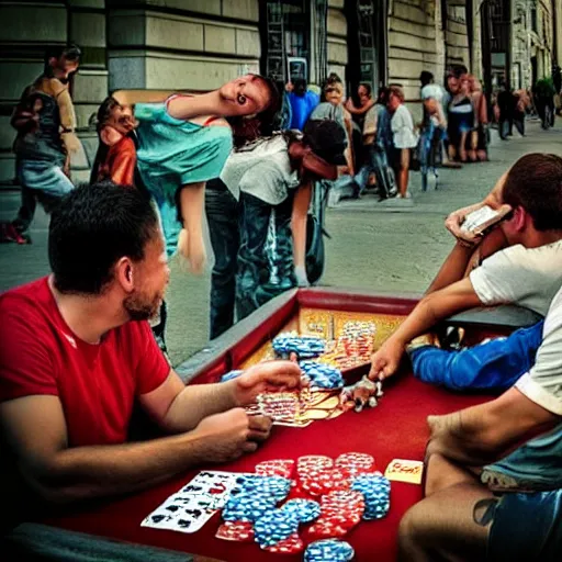 Image similar to with my homies playin street gambling, extremely human detailed, brutal human detailed!!!, hdr human detailed, photo hyper realistic, the best photograph of august, pinterest render, vogue render