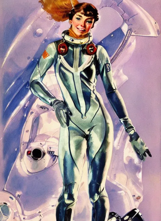 Image similar to copic maker art nouveau portrait of a high speed ice skater girl wearing an eva pilot suit designed by balenciaga by john berkey norman rockwell