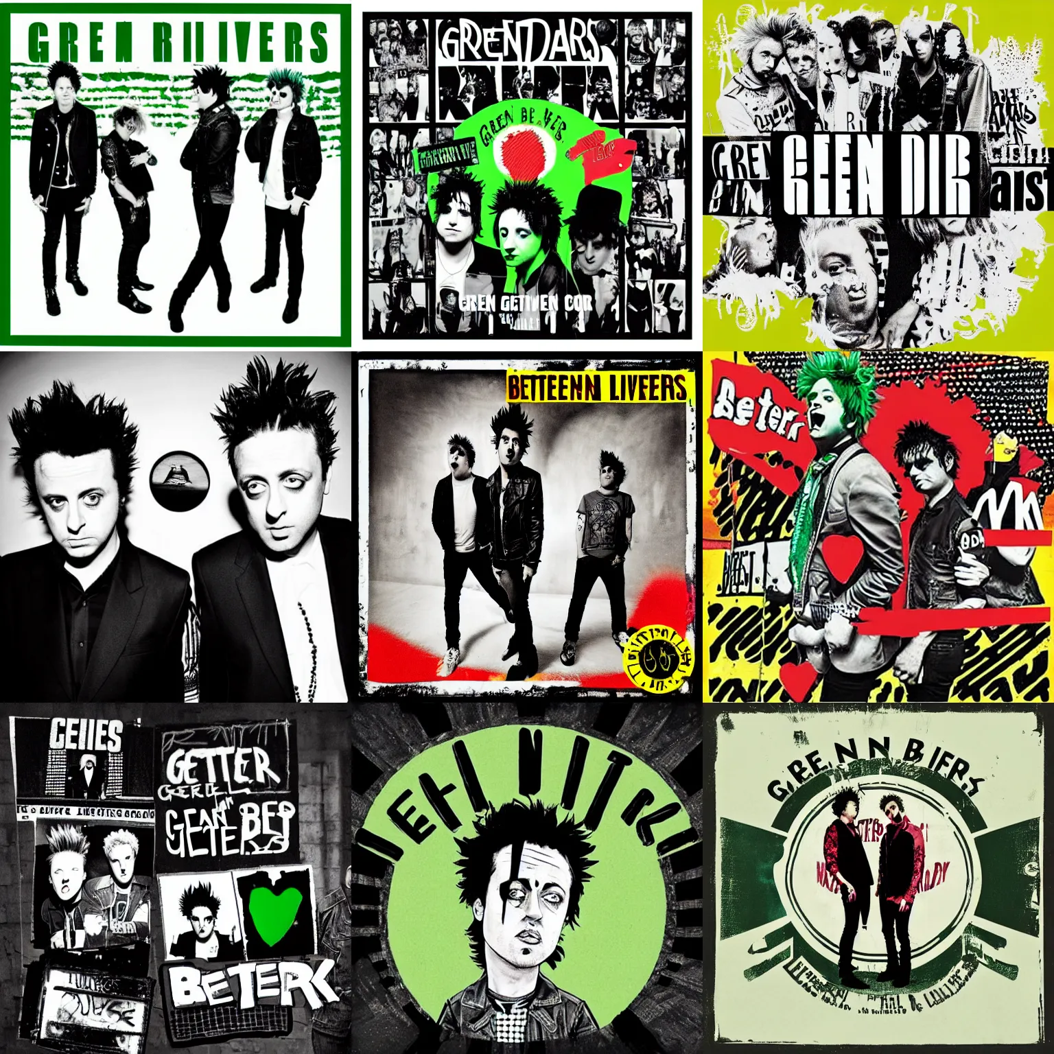 Prompt: An upcoming Green Day album called Better Lives, album cover, punk style,