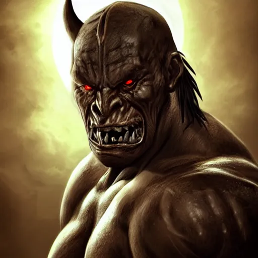Prompt: a muscle bound orc warrior, photo, professionally retouched, dramatic lighting, wearing bone armor, illuminated by moonlight, realistic, scared face, demonic, predator eyes, wide angle, sharp focus on eyes, 8 k high definition, insanely detailed, intricate, elegant, art by artgerm and wlop