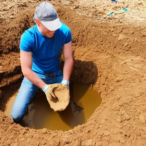 Image similar to a guy digging a hole and having a lot of fun