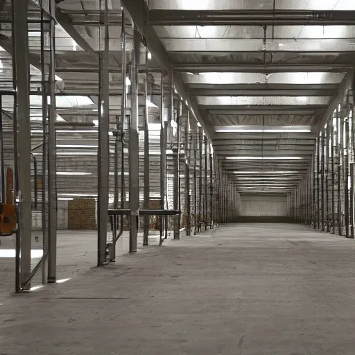 Image similar to warehouse interior in the brutalist style