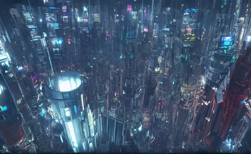 Image similar to A cyberpunk arcology, megastructure, aerial shot, 8k wide angle