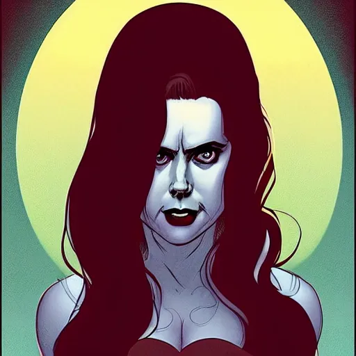 Prompt: vampire : : rafeal albuquerque comic art : : gorgeous amy adams : : sharp teeth : : symmetrical face, symmetrical eyes : : gorgeous red hair : :