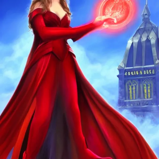 Image similar to elizabeth olsen as scarlet witch in a red dress, concept art by anne stokes, polycount contest winner, fantasy art, wiccan, concept art, tarot card