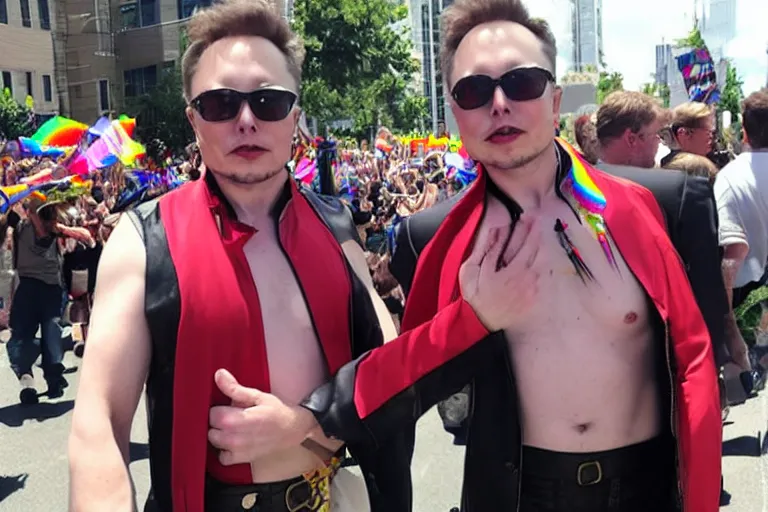 Image similar to elon musk dressed as cowbay at gay parade