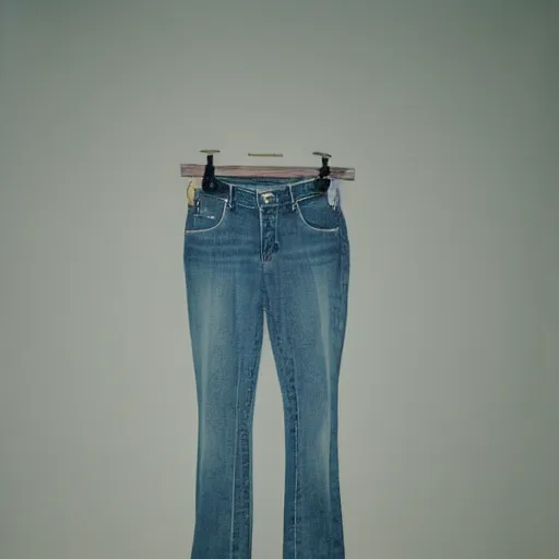 Image similar to realistic! photo of a balenciaga jeans, color film photography, 35mm