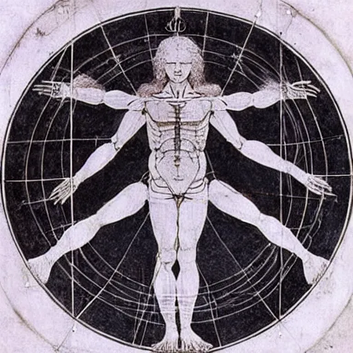 Image similar to blue print of tooth fairy like a vitruvian man, leonardo da vinci