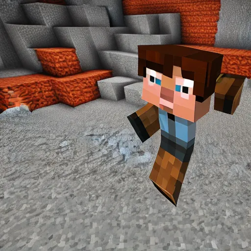 Image similar to minecraft steve jumping into lava holding cow