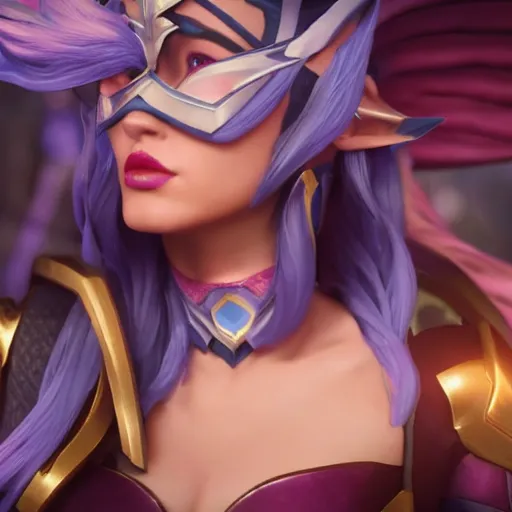 Image similar to still of pretty Irelia (Legends of Runeterra) in KDA More music video. 3d render, octane render, game art, realistic, highly detailed, trending on artstation, 4k, trending on artstation, pixar, cgsociety, unreal engine 5, redshift render, trending on artstation, blender, behance, cg