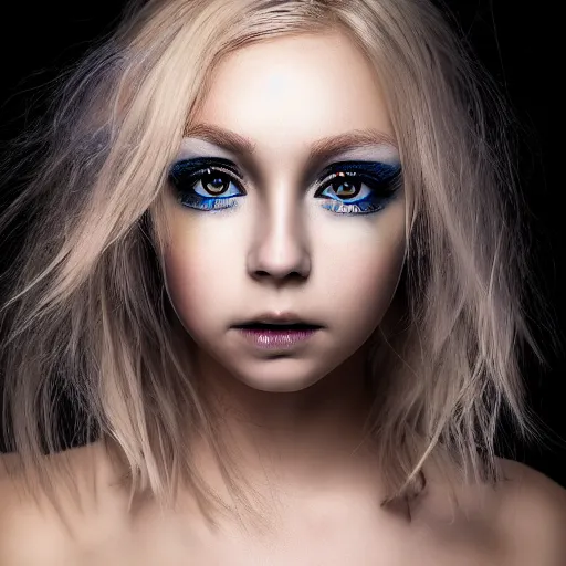 Prompt: A gorgeous blonde, grungy, glowing eyes, modelsociety, radiant skin, huge anime eyes, bright on black, studio lighting, perfect face, intricate, Sony a7R IV, symmetric balance, polarizing filter, Photolab, Lightroom, 4K, Dolby Vision, Photography Award