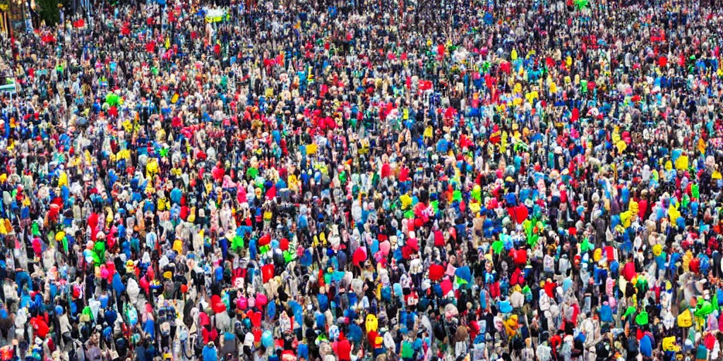 Image similar to a giant jigsaw puzzle being put together by a crowd of tiny people