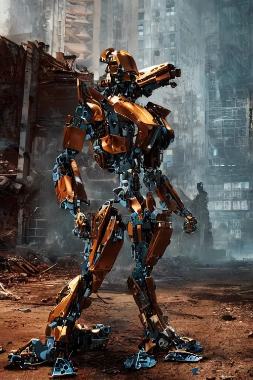 Image similar to a futurecore boxing humanoid mecha in ruin city, bright, by real steel ( 2 0 1 1 ), eve venture, raymond swanland, cryengine, post apocalyptic, mechanical structure, unreal engine 5, camouflage scheme, sharp focus, 8 k realistic, hyper detailed, bright, ray tracing, realistic shaded, smooth face