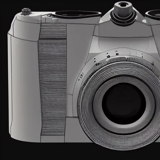 Image similar to a c 3 - po mirrorless camera, 3 d render