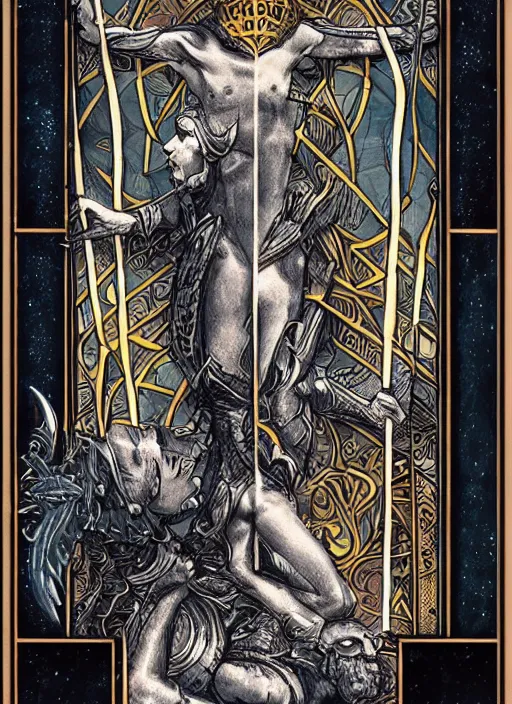 Image similar to tarot card template _ by _ filipe _ pagliuso _ and _ justin _ gerard _ symmetric _ fantasy _ highly _ detailed _ realistic _ intricate _ port