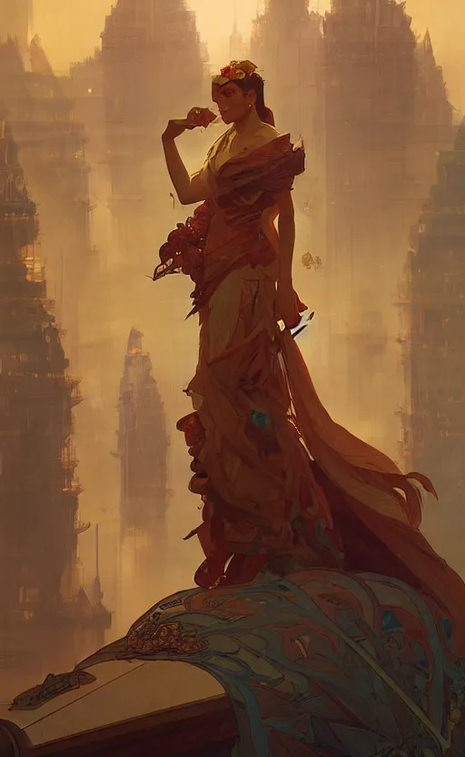 Image similar to personification of singapore, highly detailed, digital painting, artstation, concept art, sharp focus, illustration, art by greg rutkowski and alphonse mucha