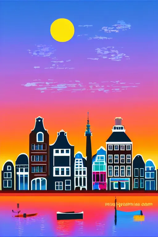 Image similar to minimalist boho style art of colorful amsterdam at sunrise, illustration, vector art