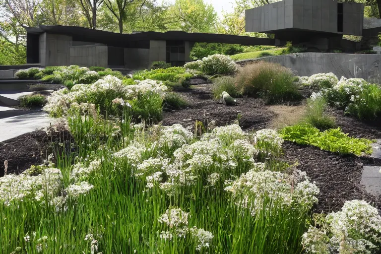 Image similar to beautiful landscaping, brutalist architecture, olmsted, masterpiece