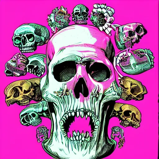 Image similar to a secret dream held by the reptilian overlords in psychedelic neon colors. drinking from the skulls of the poor