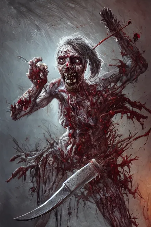 Prompt: painting of a zombie made out of glass holding a sword by artgerm and wlop and scott fischer and seb mckinnon, digital art, highly detailed, intricate, fantasy, mystical, sharp focus, Trending on Artstation HQ, deviantart, unreal engine 5, 4K UHD image