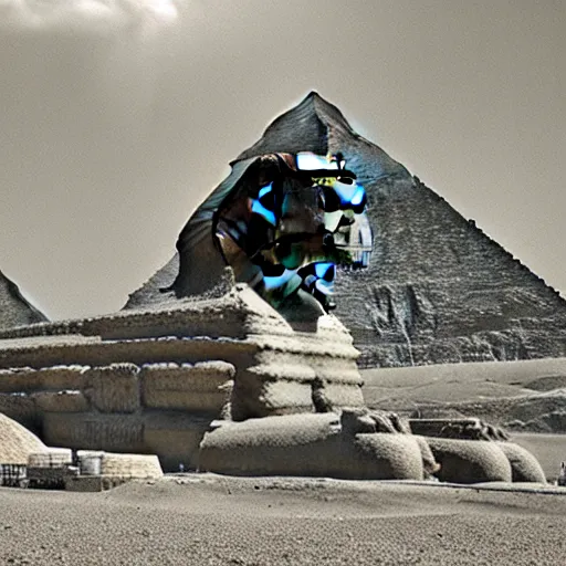 Prompt: Great Sphinx of Giza Sphinx writing code on a laptop for an important project in a corn field beatiful digital art