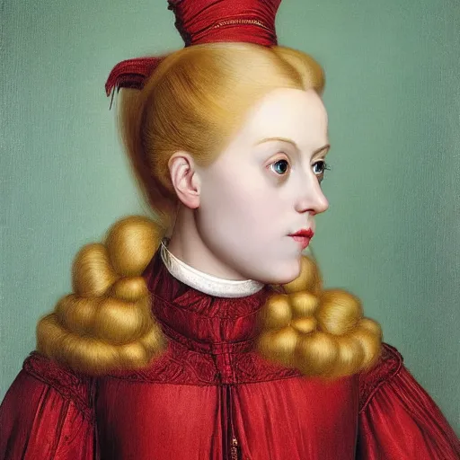 Image similar to blonde victorian princess, hyperrealism, concept art, jan van eyck