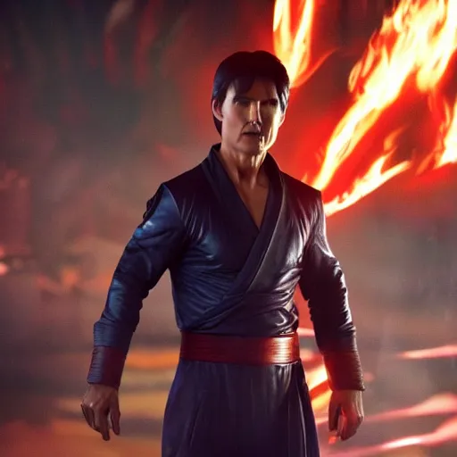 Prompt: Still of Tom Cruise as Ryu in the movie Shang-Chi, full body, cinematic lighting, 4k