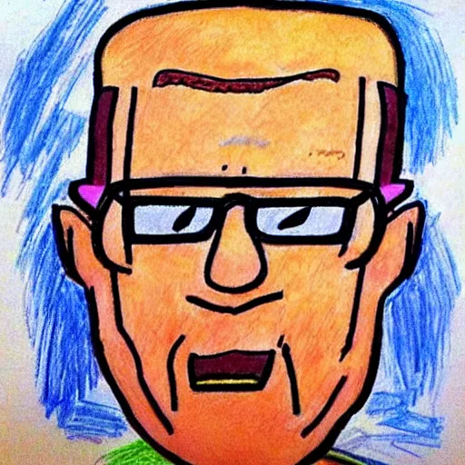 Prompt: “Preschoolers Crayon Drawing of Hank Hill”