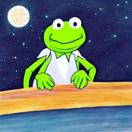 Prompt: lonely kermit watching full moon