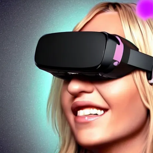 Image similar to : brittney spears wearing vr goggles, digital art, illustration, art station