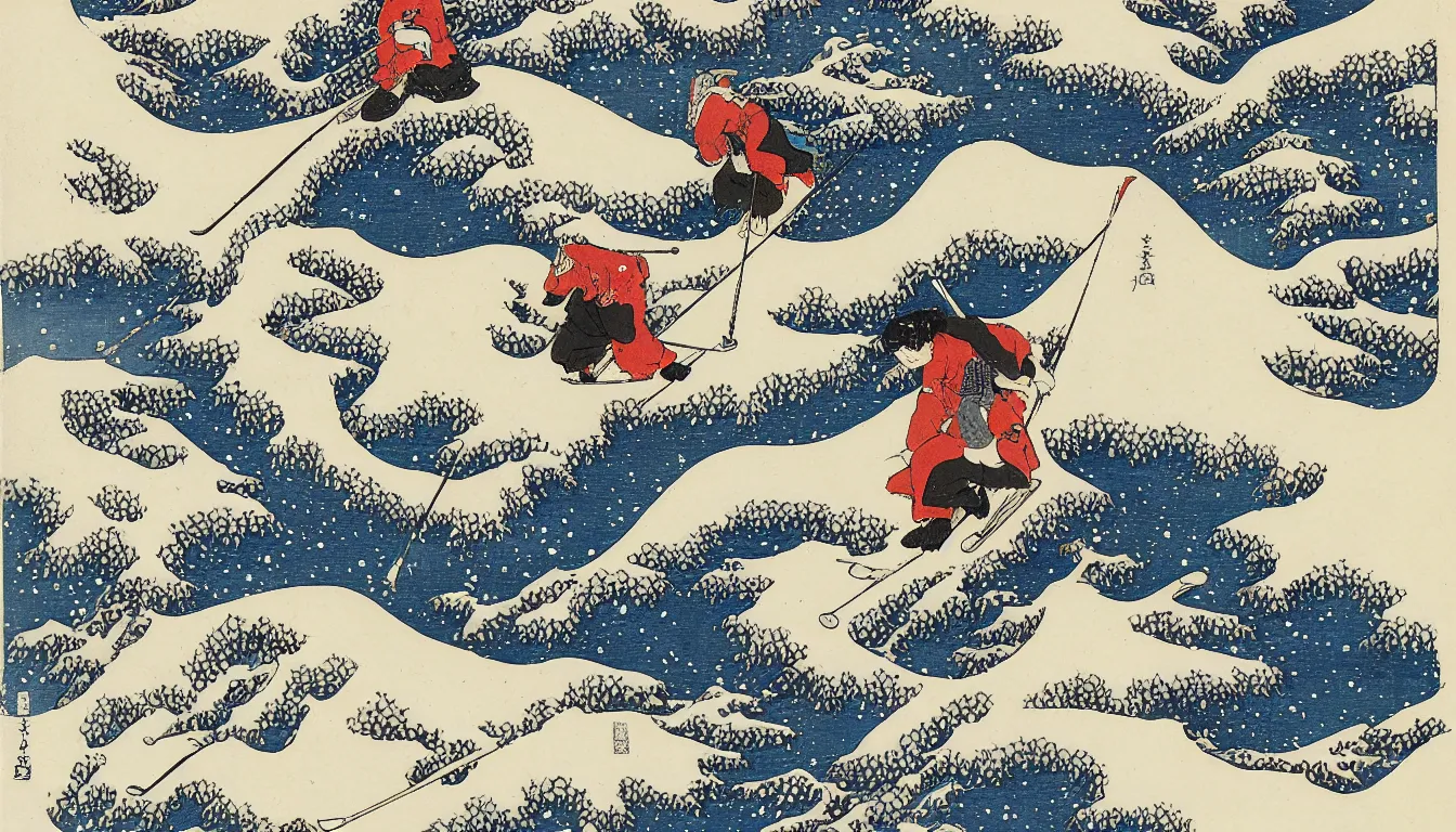 Image similar to skier by hokusai, ultra detailed