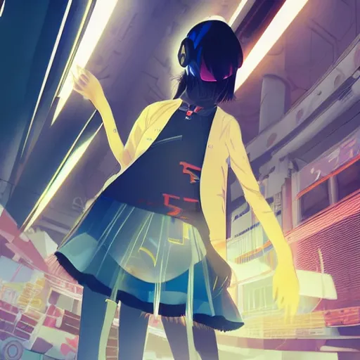 Image similar to Frequency indie album cover, luxury advertisement, yellow filter. Clean and detailed post-cyberpunk sci-fi close-up schoolgirl in asian city in style of cytus and deemo, blue flame, relaxing, calm and mysterious vibes, by Tsutomu Nihei, by Yoshitoshi ABe, by Ilya Kuvshinov, by Greg Tocchini, nier:automata, set in half-life 2, Matrix, GITS, Blade Runner, Neotokyo Source, Syndicate(2012), dynamic composition, beautiful with eerie vibes, very inspirational, very stylish, with gradients, surrealistic, dystopia, postapocalyptic vibes, depth of field, mist, rich cinematic atmosphere, perfect digital art, mystical journey in strange world, beautiful dramatic dark moody tones and studio lighting, shadows, bastion game, arthouse