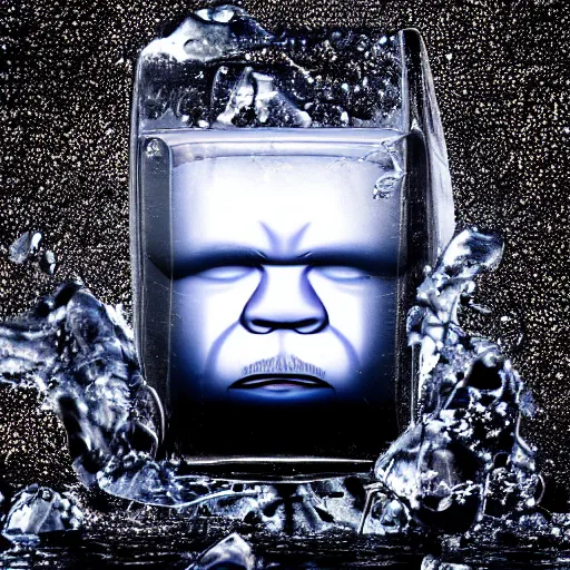 Prompt: ice - t face in a ice cube, 8 k, ultra realistic details